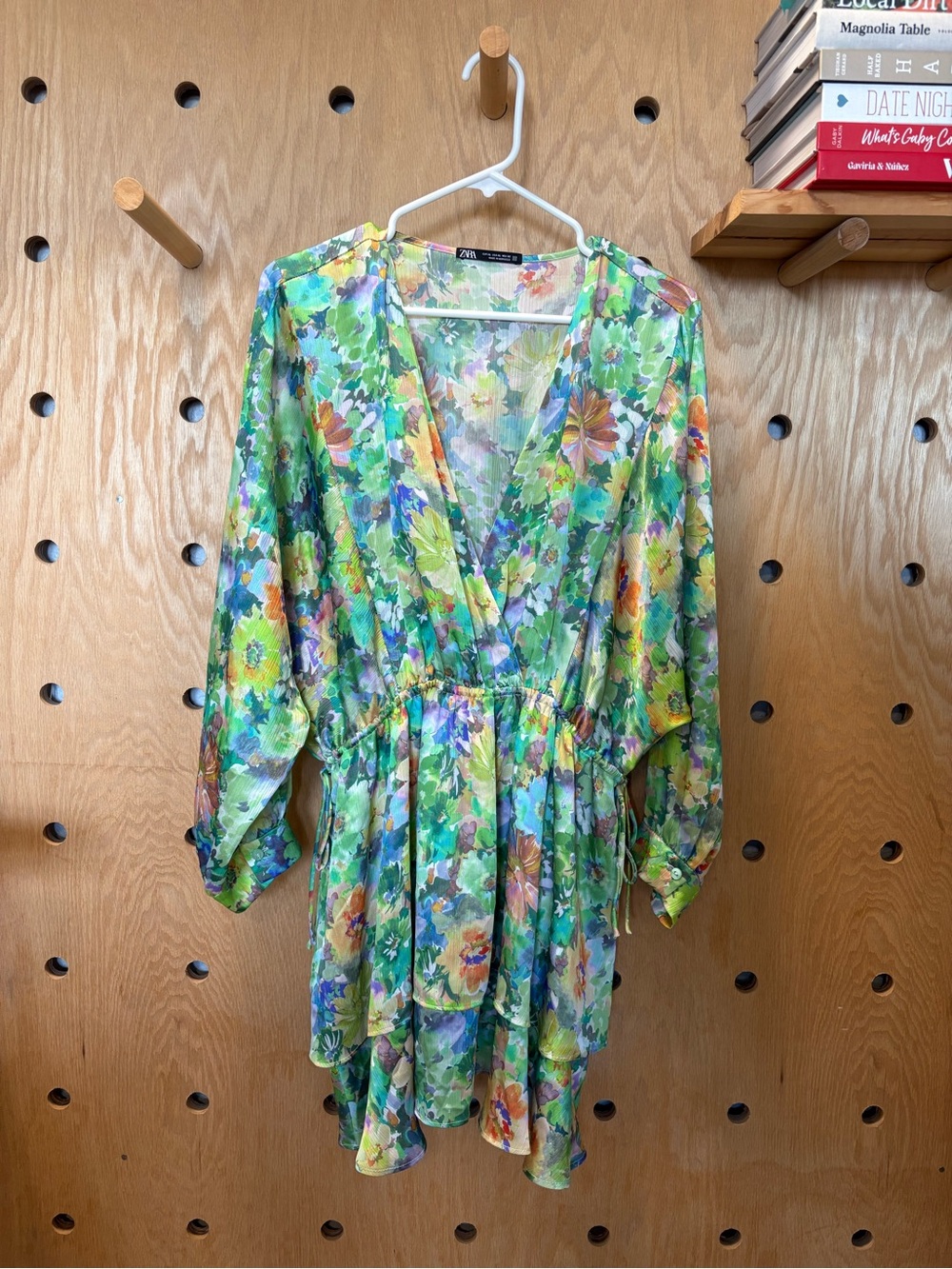Zara Womens green floral dress